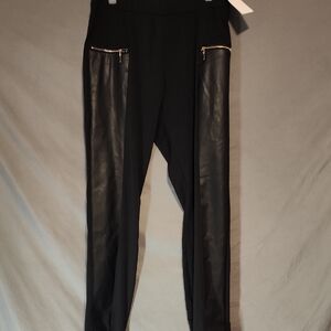 NWT Sleek Black Leggings with Faux Leather Accents